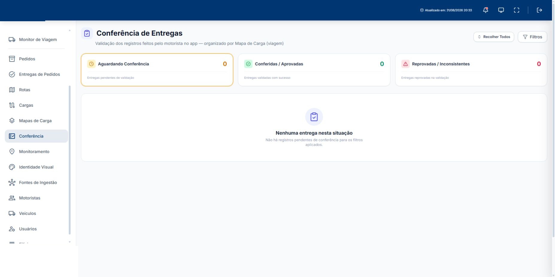 Módulo de Conferência — captura real do sistema Mobix